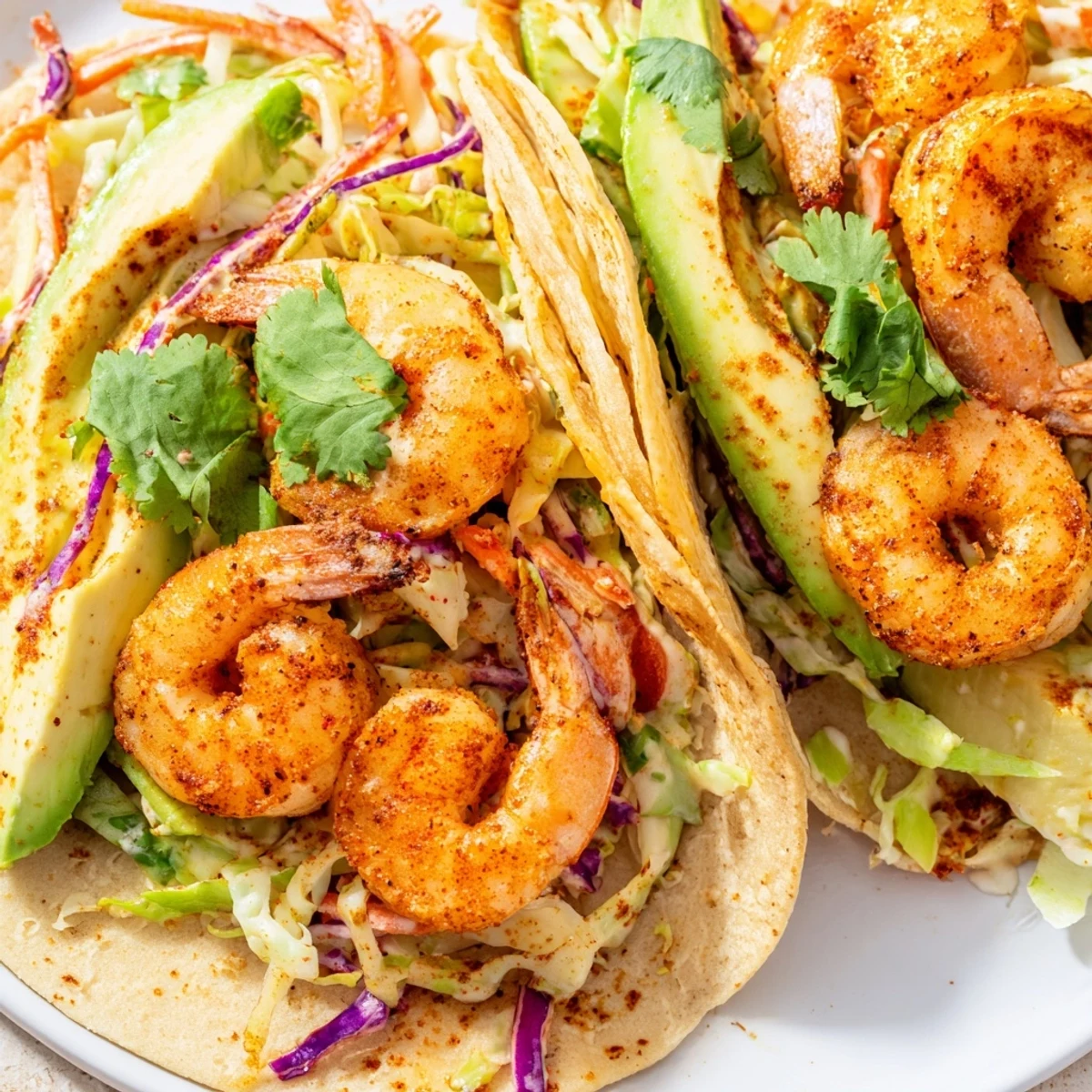 Plump seasoned shrimp nestled in warm tortillas topped with crunchy zesty cabbage slaw