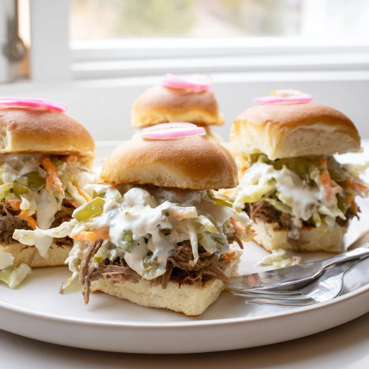 Tangy Alabama white sauce coats smoky pulled lamb piled high on soft buns