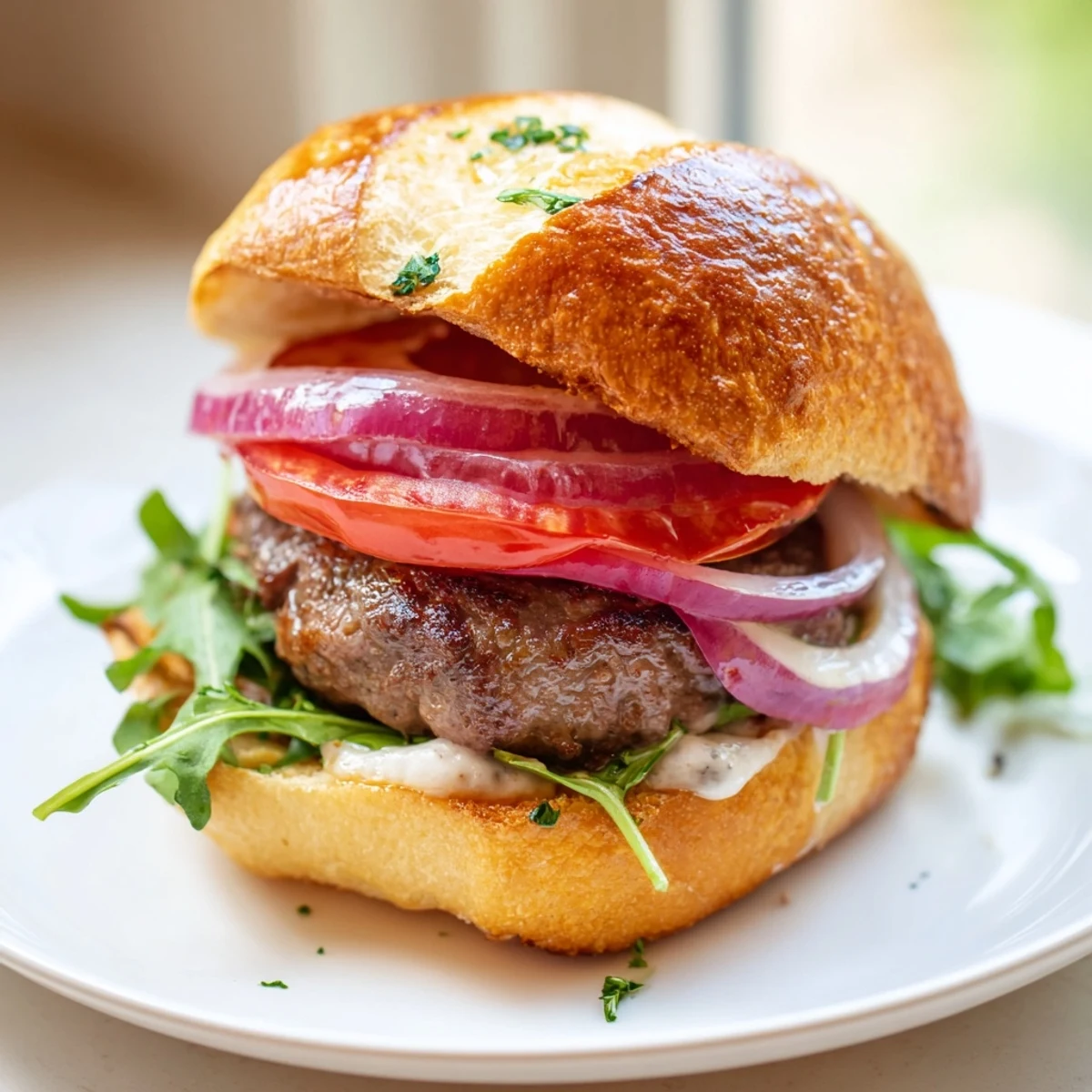 Crispy garlic parmesan rolls hold tender seared filet mignon sliders drizzled with horseradish cream