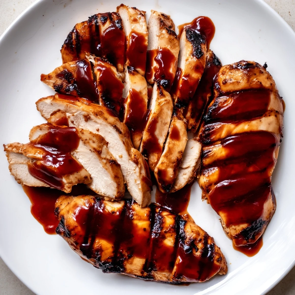 Smoky grilled Coca Cola glazed chicken breast garnished with fresh herbs on rustic platter