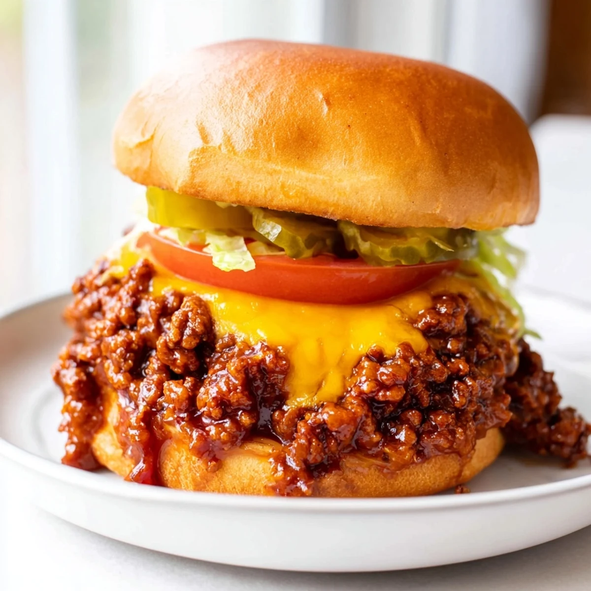 Smash Burger Sloppy Joes with melted cheddar on a golden toasted bun