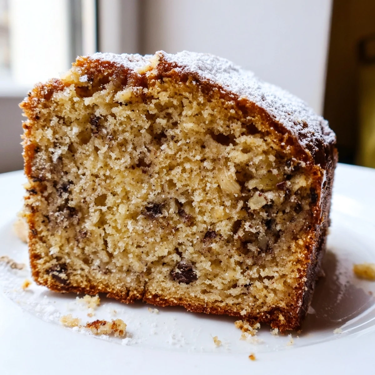 Freshly baked banana cake cooling on a wire rack with cracked golden top