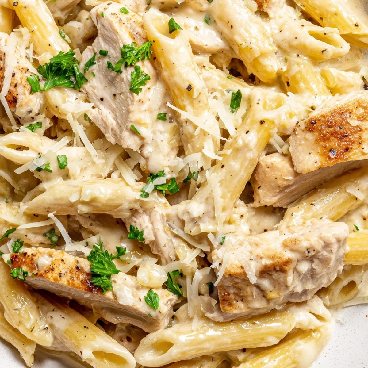 Golden seared chicken and fettuccine coated in a velvety Creamy Garlic Parmesan Chicken Pasta sauce