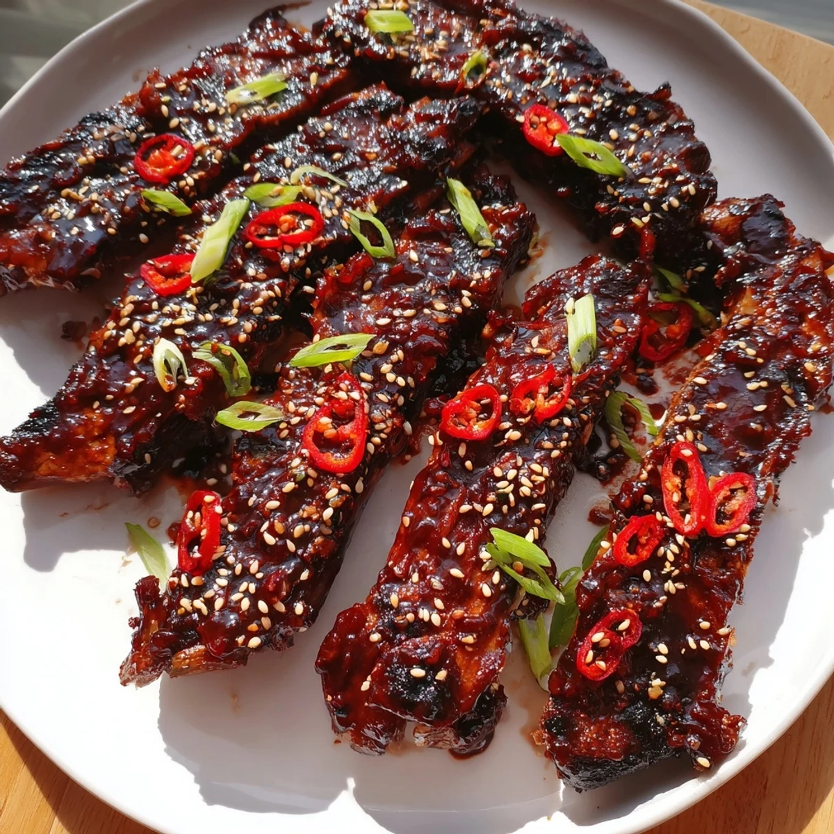 Juicy grilled Korean BBQ lamb ribs drizzled with tangy yuzu citrus and sprinkled with red chili