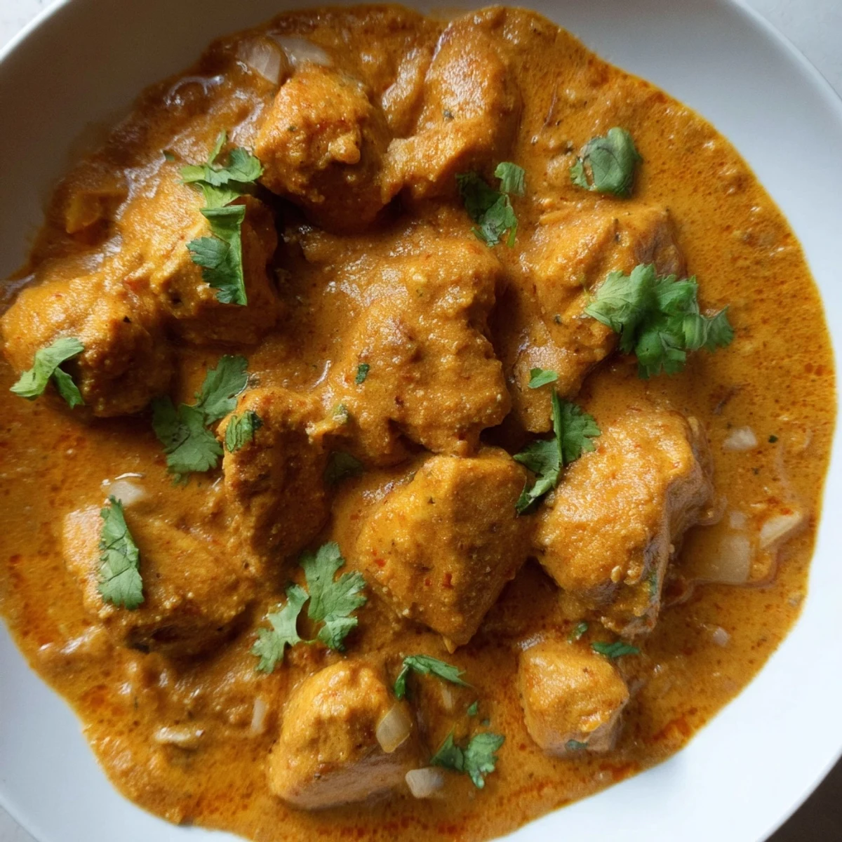 Tender Crockpot Butter Chicken served over fluffy basmati rice in a rich, aromatic cream sauce