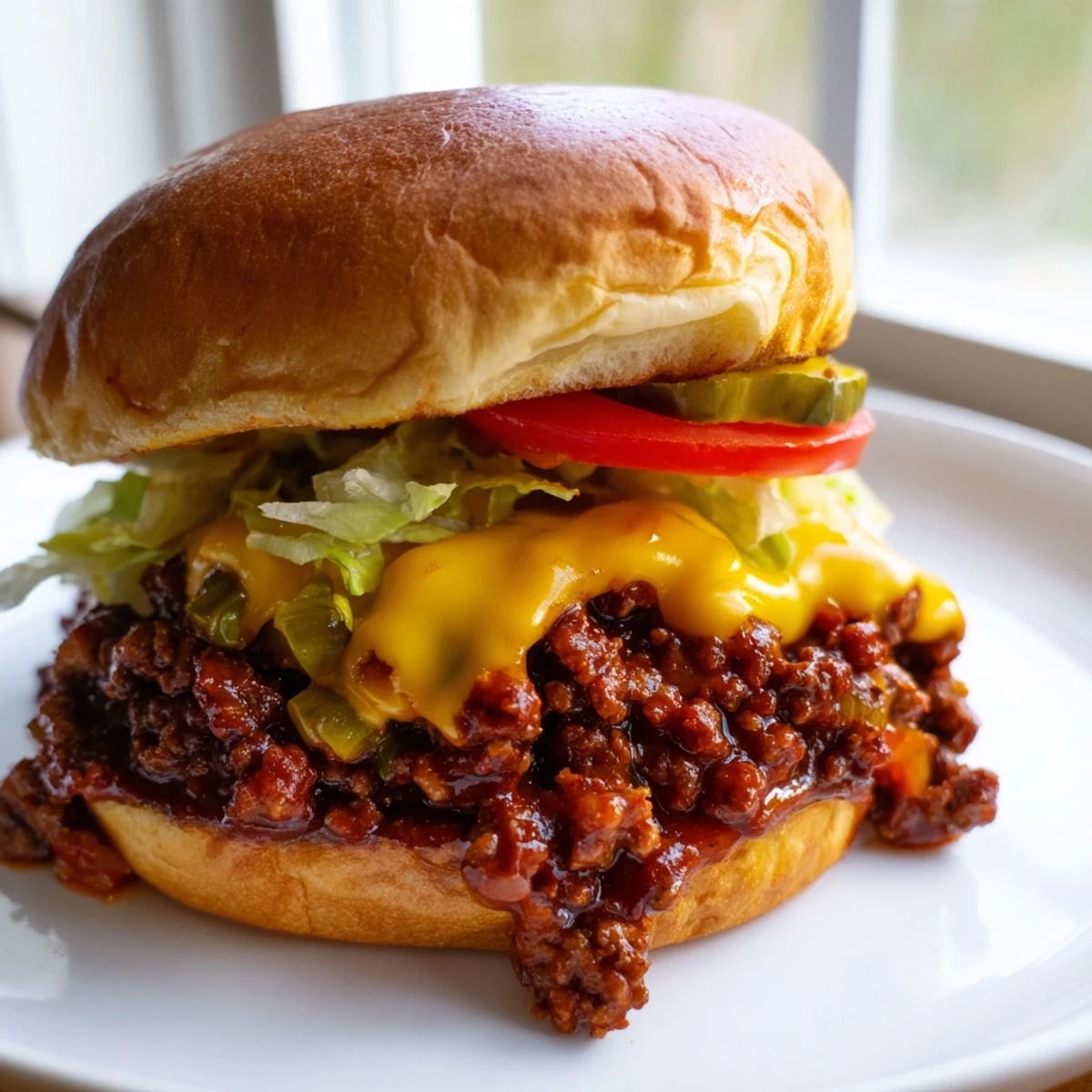 Juicy Smash Burger Sloppy Joes with melted cheddar on a golden toasted bun