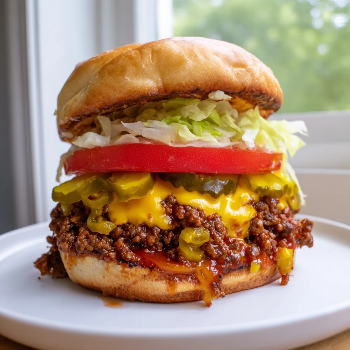 Hearty Smash Burger Sloppy Joes bubbling in a cast iron skillet ready to serve