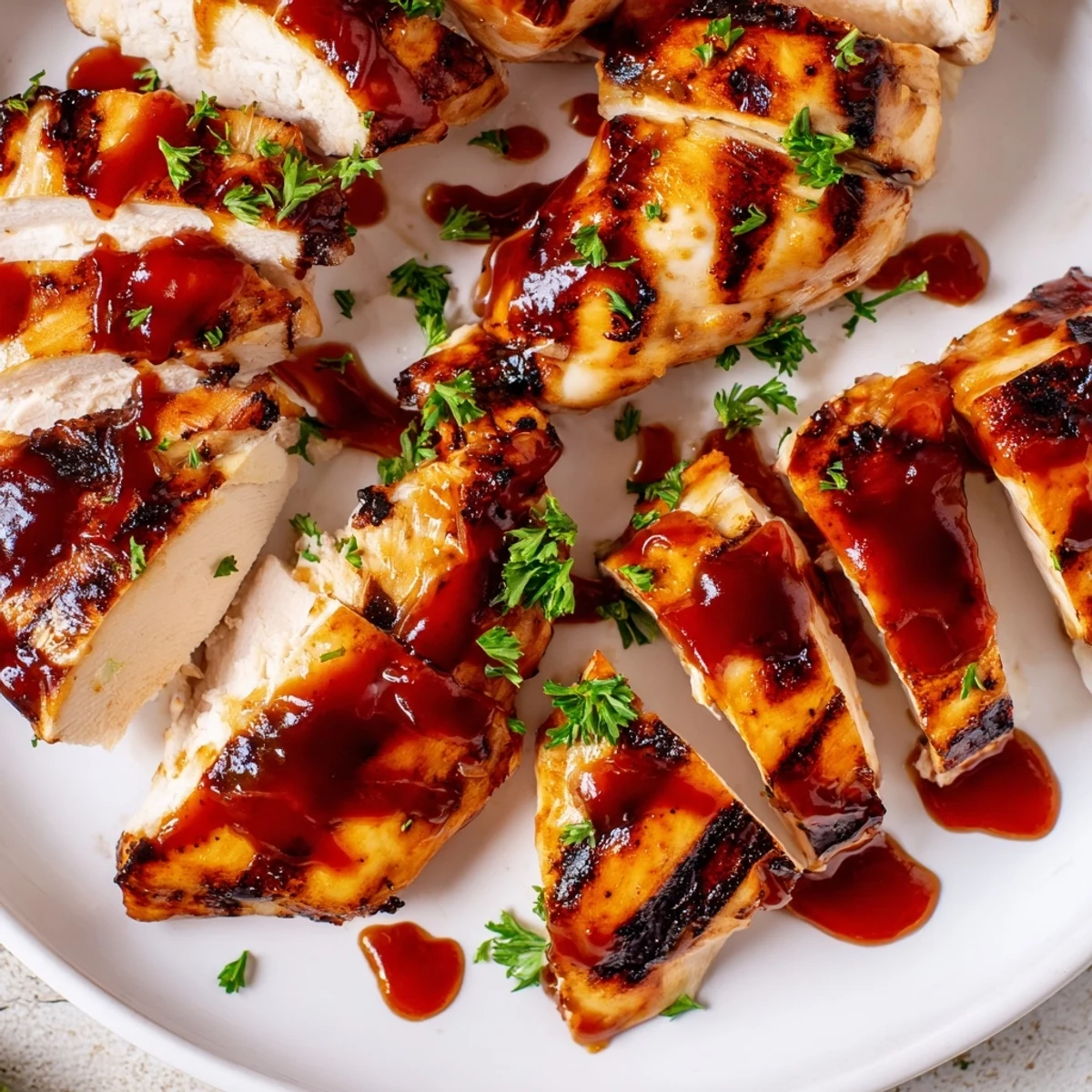 Smoky grilled Coca Cola glazed chicken breast drizzled with sticky sweet reduced sauce