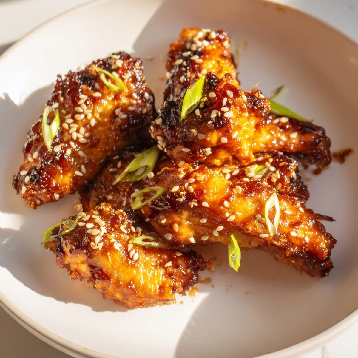 Juicy miso honey marinated chicken wings arranged on parchment paper fresh from the oven