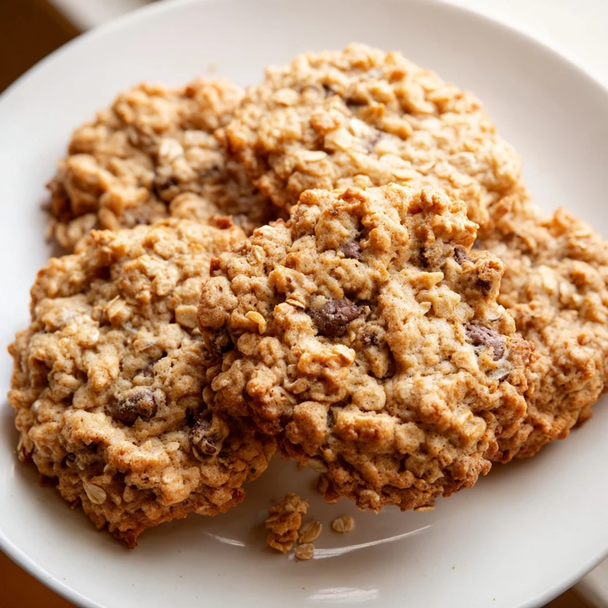 Golden chewy banana oatmeal cookies with crinkled tops resting on a parchment-lined baking sheet