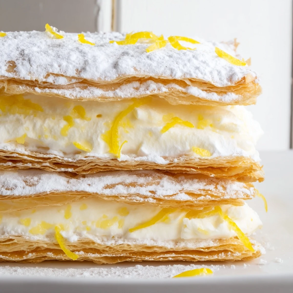 Layered Lemon Ricotta Puff Pastry Mille Feuille with pillowy citrus cream between flaky shells