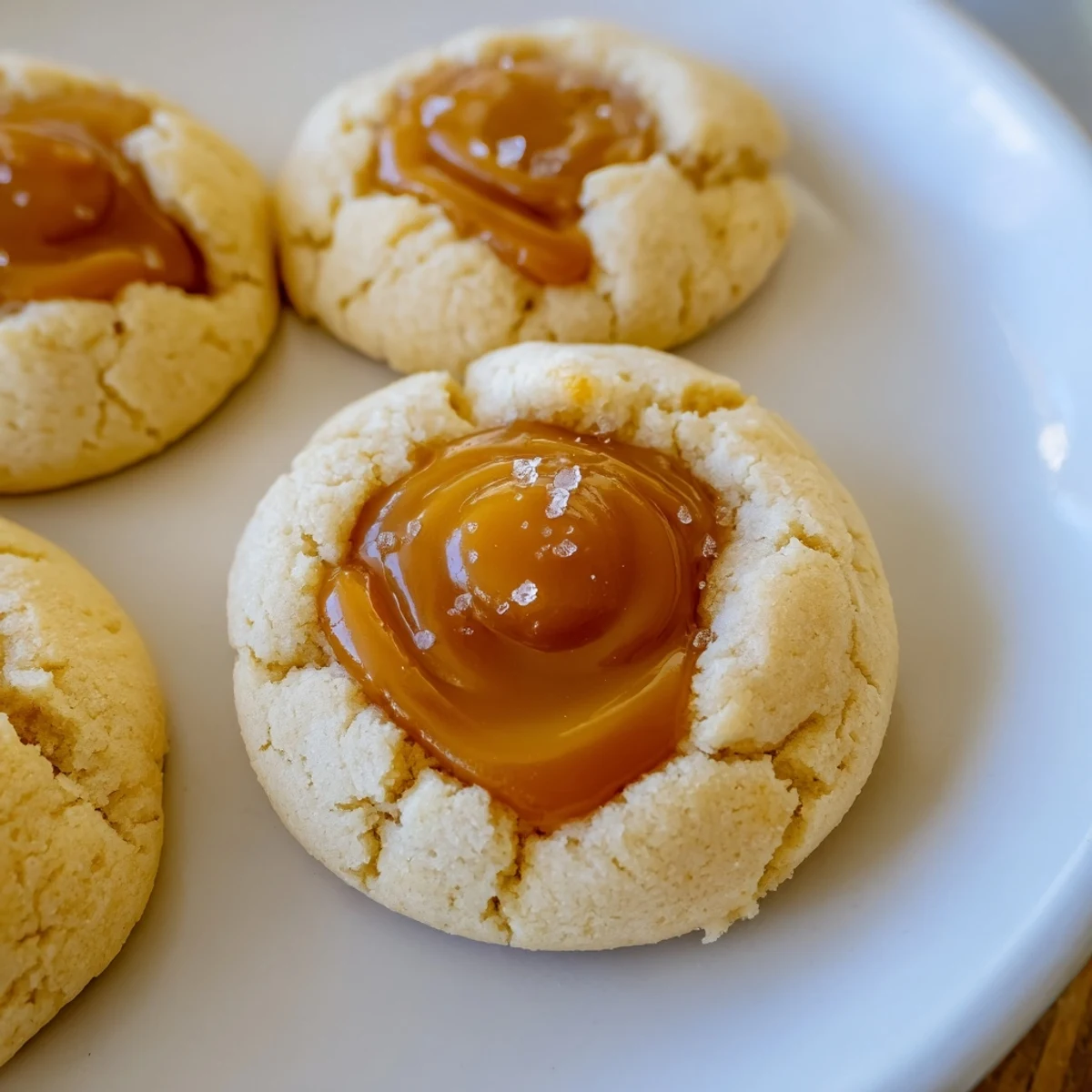 Warm caramel cheesecake cookies fresh from the oven with a chewy center
