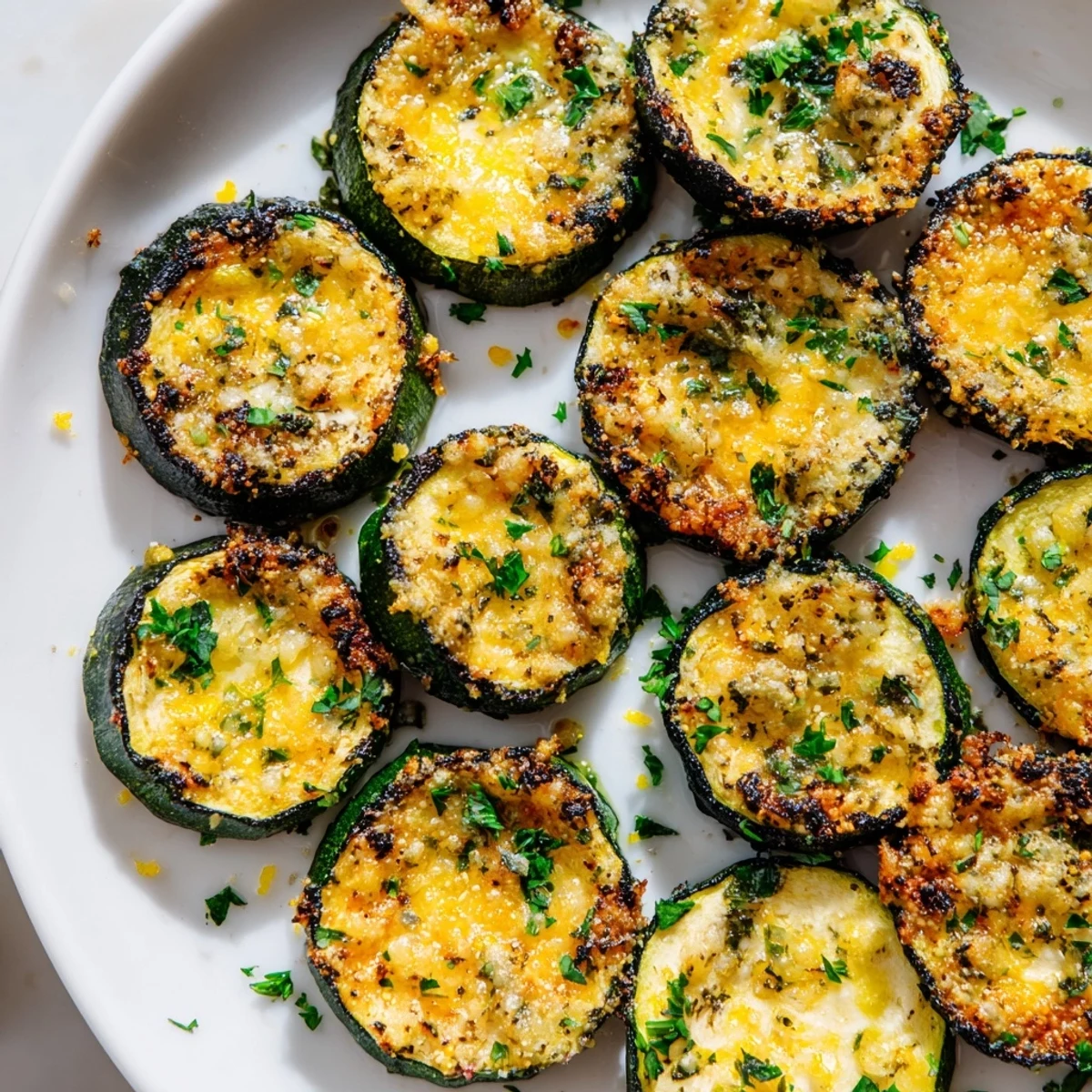 Tender baked zucchini topped with melted Parmesan and bright lemon zest