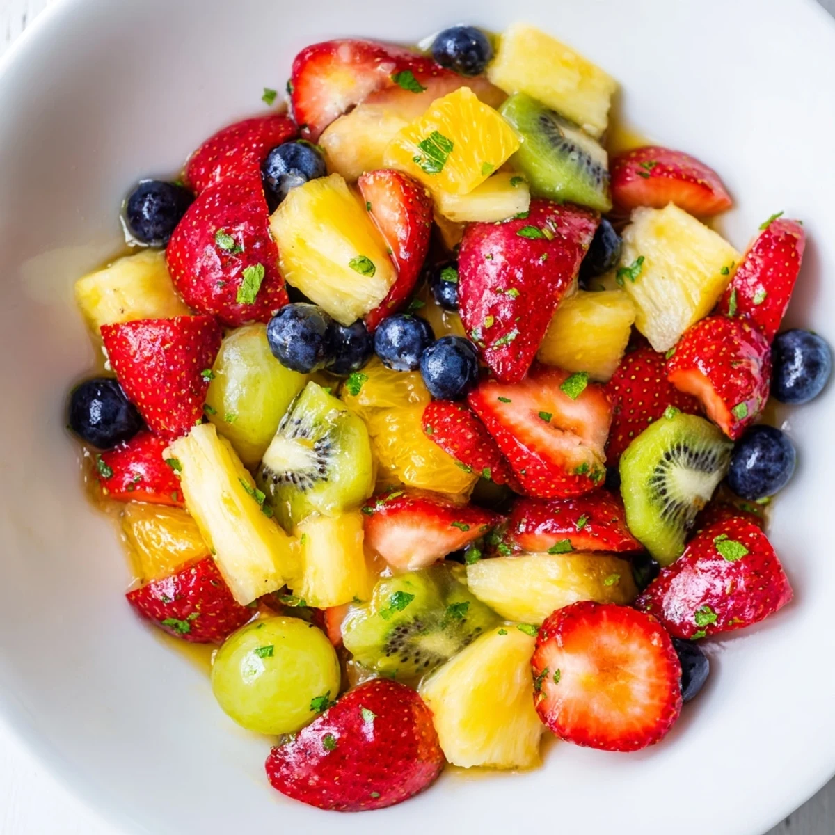 Vibrant seasonal fruit bowl arranged in a large bowl, perfect for a healthy breakfast