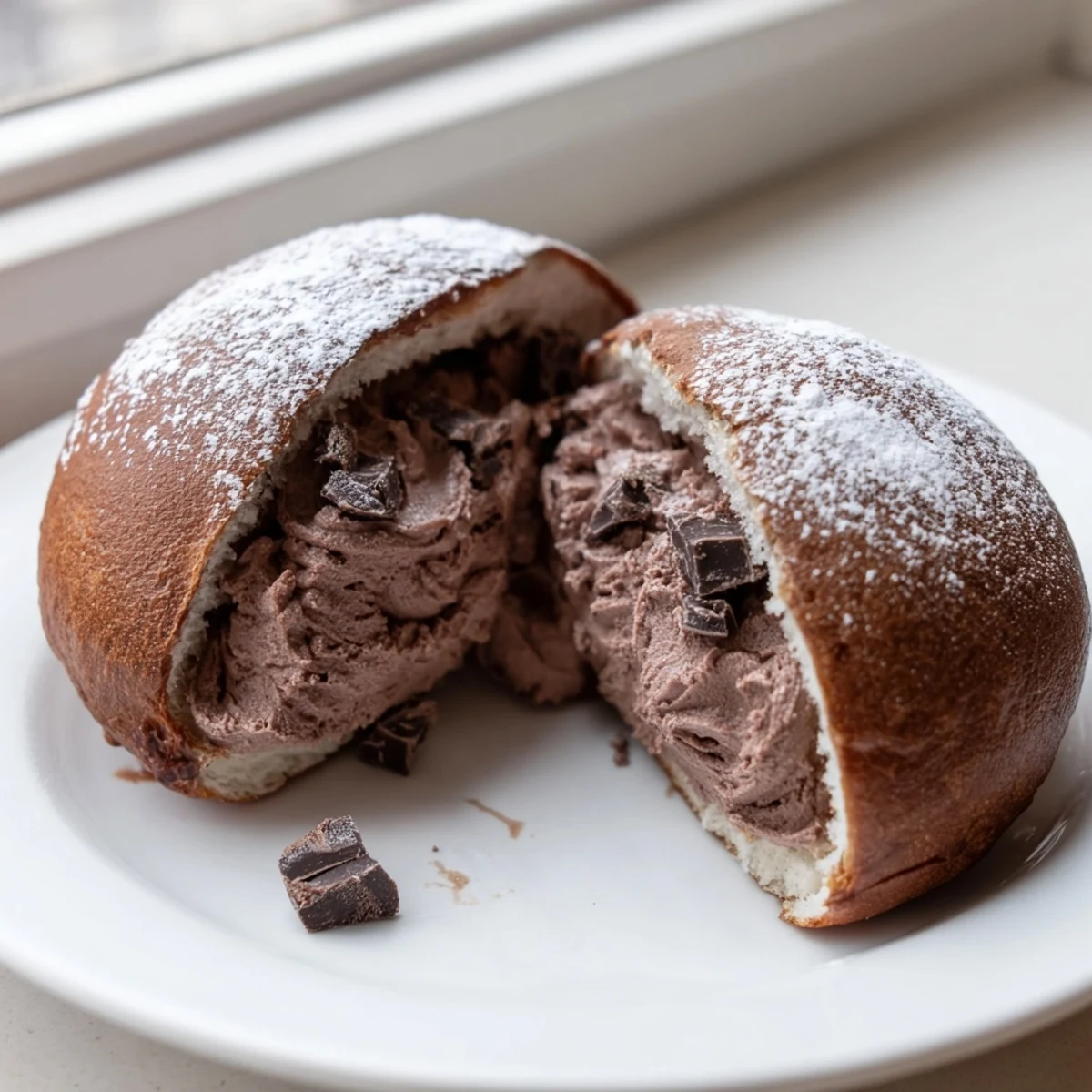Golden brown Italian Chocolate Maritozzi warm from the oven with a glossy egg wash finish