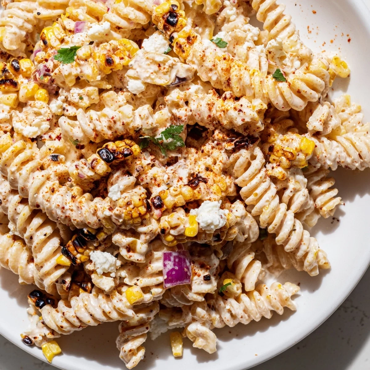 Golden roasted corn kernels tossed through a smoky, creamy elote street corn pasta salad
