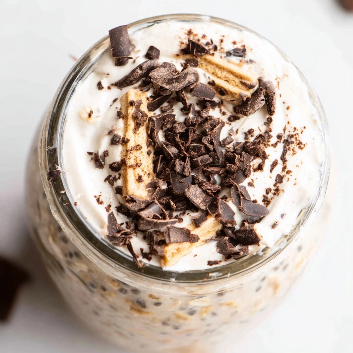 Rich and creamy tiramisu overnight oats served chilled with a luscious mascarpone layer