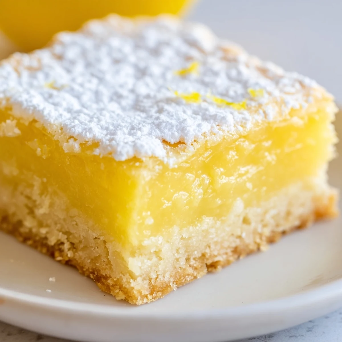 Tangy simple lemon bars topped with a snowy layer of powdered confectioners sugar