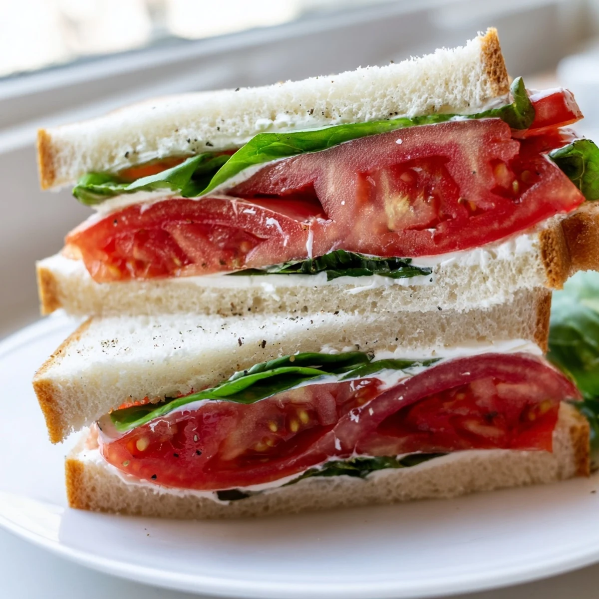 Juicy ripe tomato sandwich with creamy mayo on fresh toasted sourdough bread