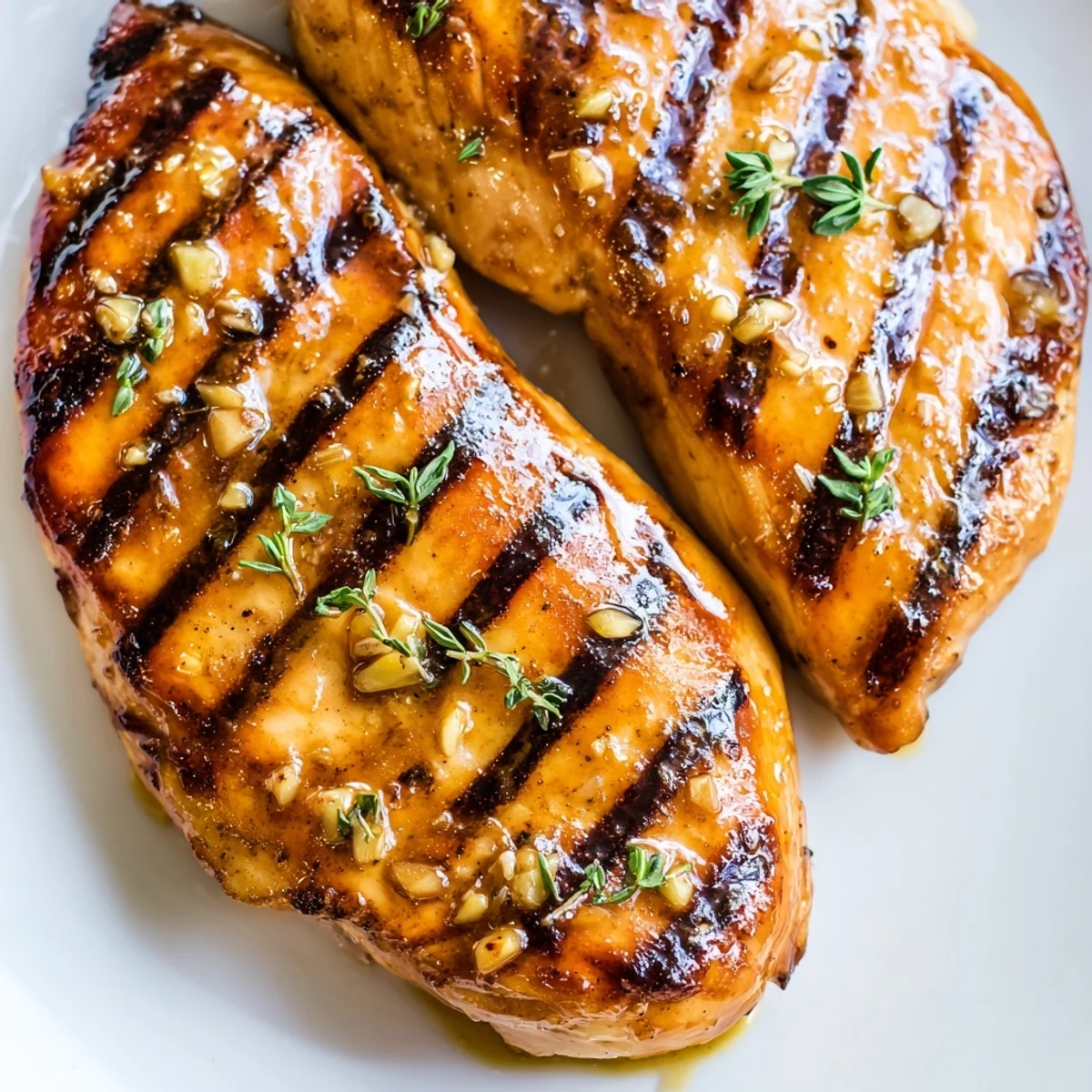 Juicy Maple Dijon grilled chicken sliced open, drizzled with sweet sticky glaze