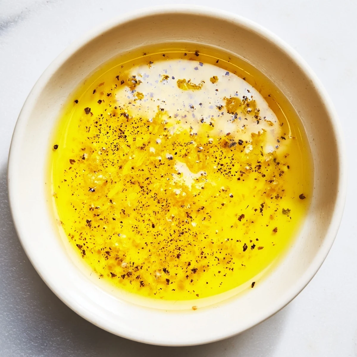 Glass jar of lemon vinaigrette dressing recipe drizzled over fresh green salad  
