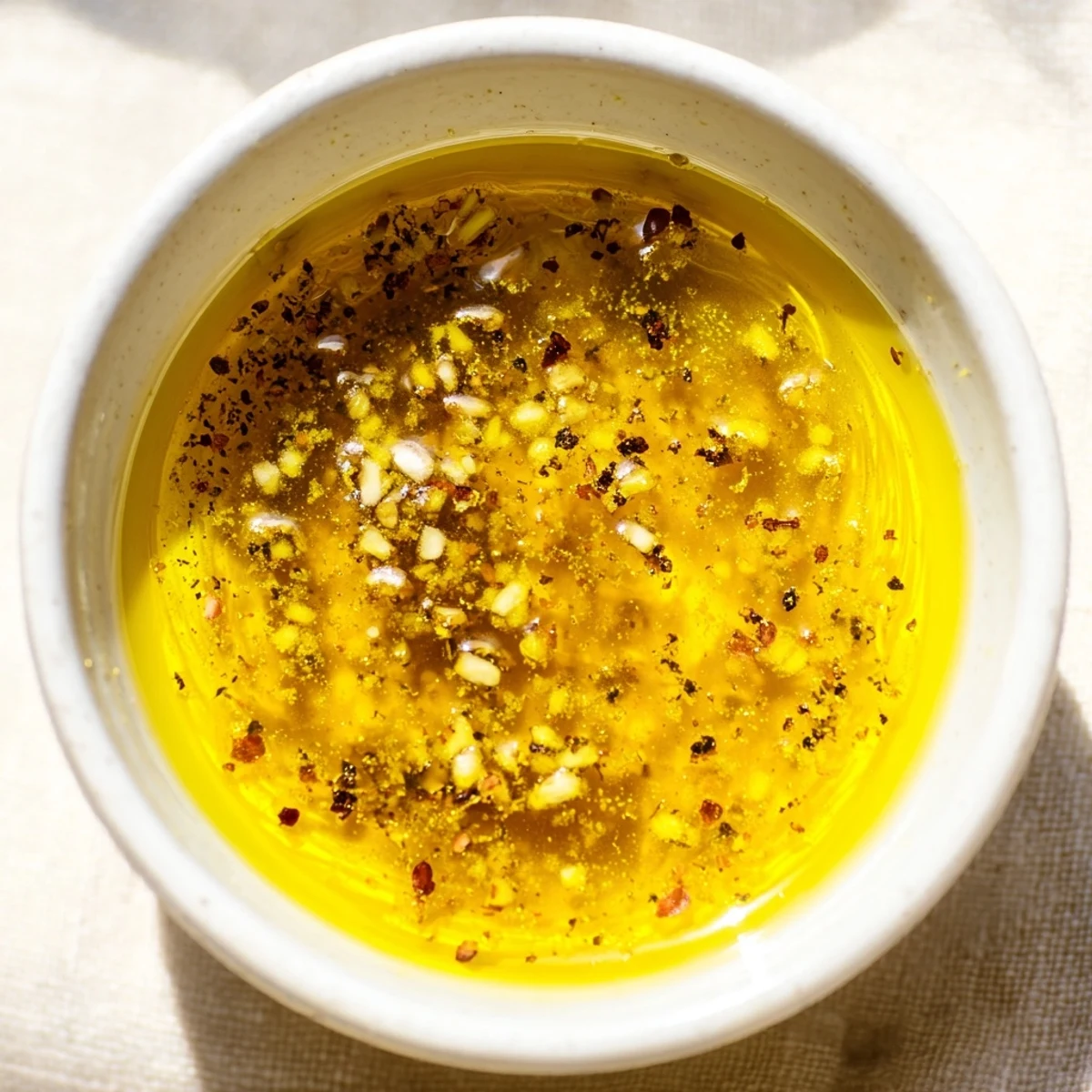Bright lemon vinaigrette dressing recipe poured onto crisp lettuce for a light meal