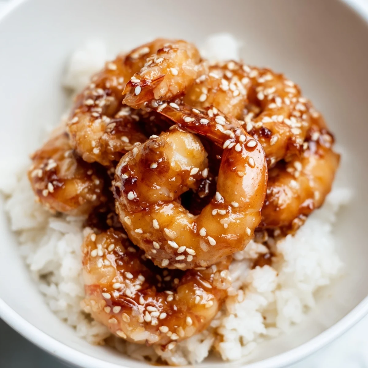 Succulent shrimp in teriyaki sauce over jasmine rice with edamame and julienned carrots