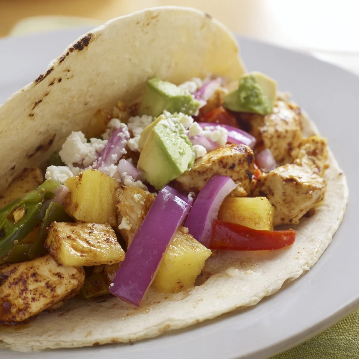 Golden one pan chicken and pineapple tacos bursting with juicy tropical flavor.  