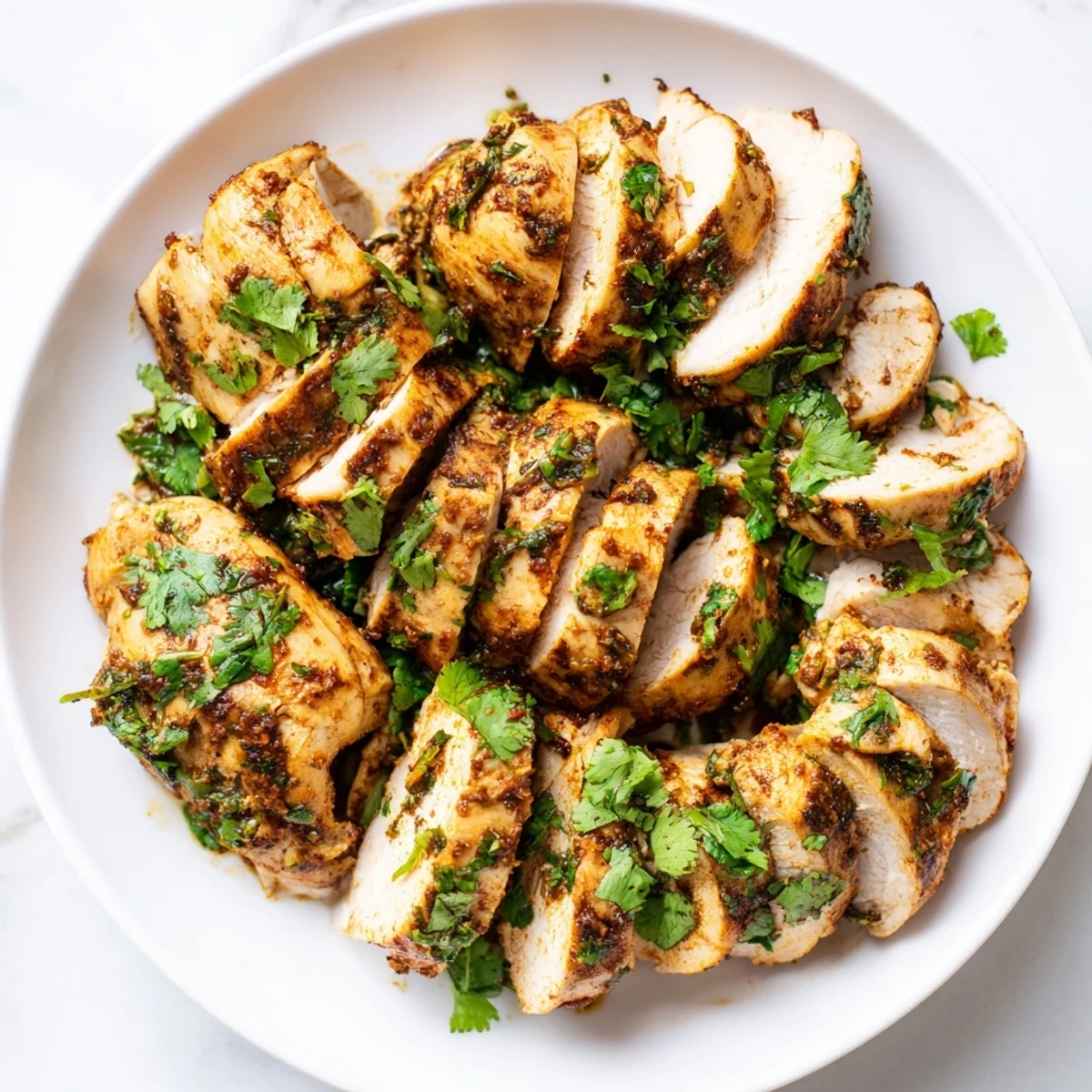 Juicy pan-seared Cilantro Lime Chicken served over fluffy white rice.  