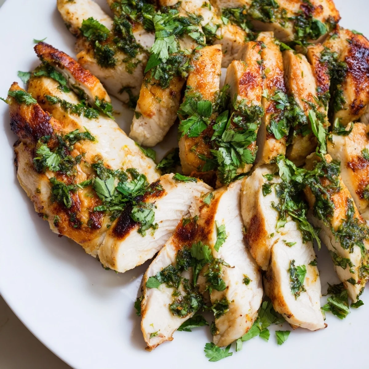 Zesty Cilantro Lime Chicken sliced to reveal tender, marinated meat inside.