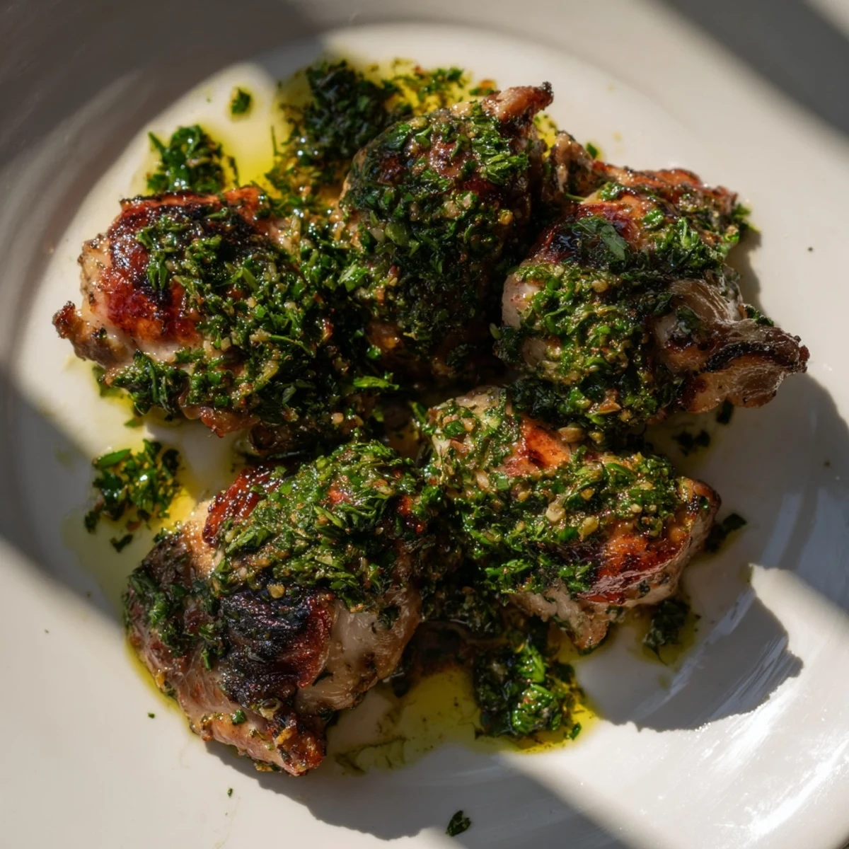 Juicy Chimichurri Chicken Thighs served with zesty sauce for a flavorful dinner.  