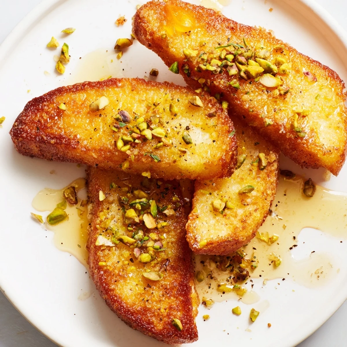 Savory Mediterranean Honey Halloumi with honey glaze, pistachios, and a sprinkle of thyme.