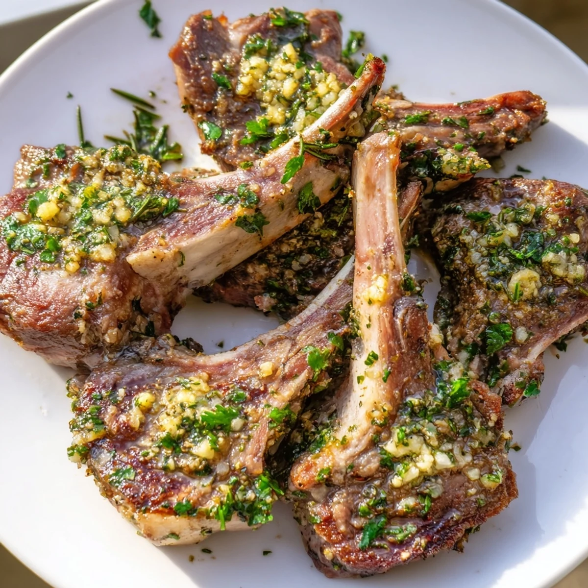 Delicious herb garlic lamb chops served with lemon wedges for a Mediterranean meal