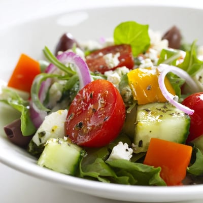 Bright bowl of mixed greens in this Fresh Salad Recipe, tossed and chilled.
