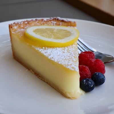 Chilled Creamy Lemon Tart Recipe with silky filling and fresh berries