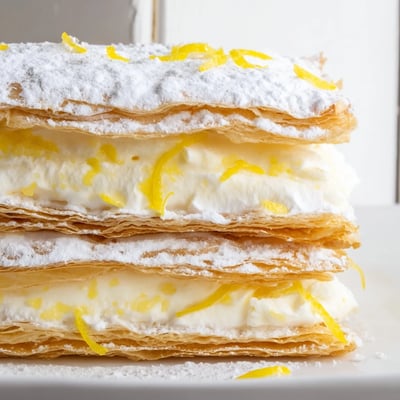 Layered Lemon Ricotta Puff Pastry Mille Feuille with pillowy citrus cream between flaky shells