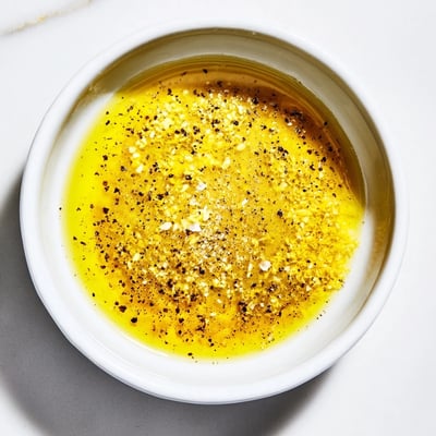 Close up of lemon vinaigrette dressing recipe with zest and olive oil swirl  